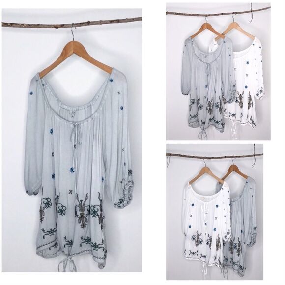 white Boho Floral Embroidered Woven Top - Picture 13 of 13